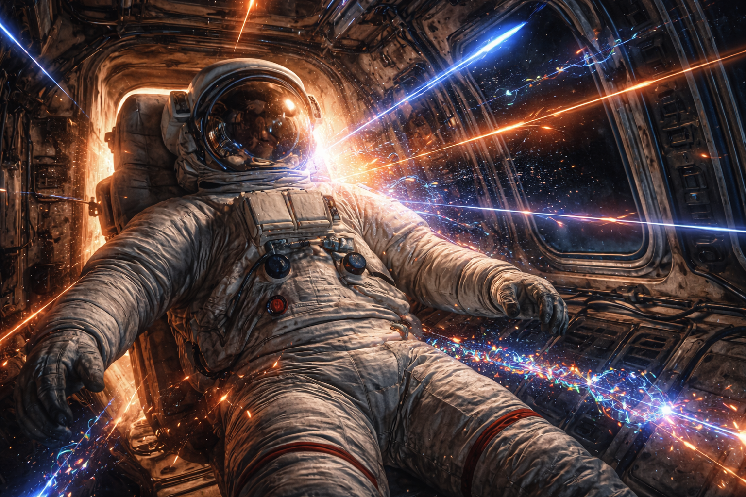 [AI 생성] 우주 방사선이 우주비행사에게 영향을 미치는 장면