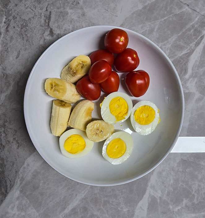삶은 달걀, 바나나와 방울토마토