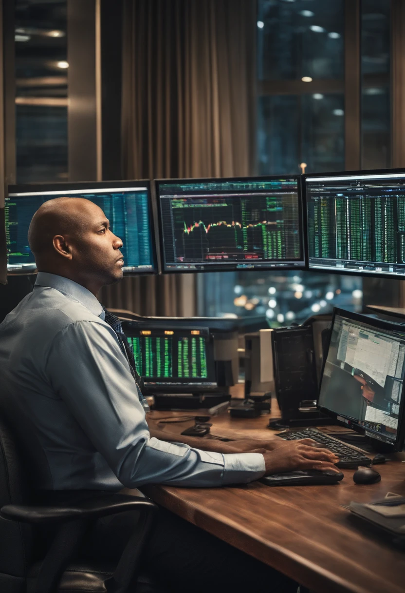 주식 모니터 중인 남자