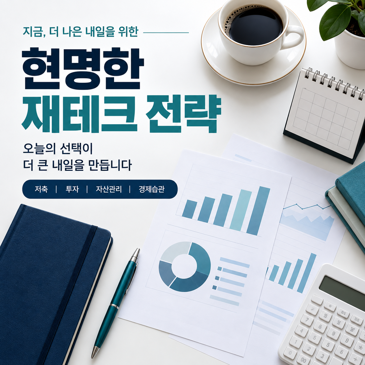 계좌와 장기 자금 계획을 점검하는 금융 자료와 달력