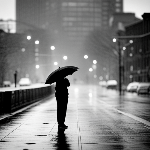 비내리는 날 우산을 들고 서있는 사람의 모습