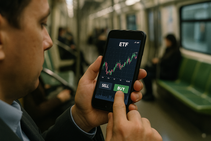 모바일로 ETF를 단기 매매하는 개인 투자자 모습
