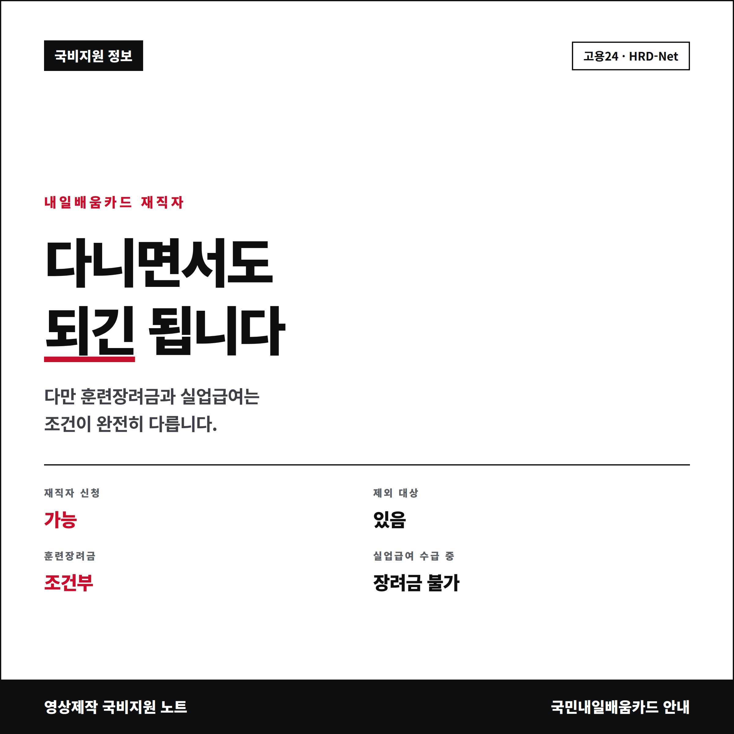 내일배움카드 재직자 신청과 훈련장려금 실업급여 조건 안내