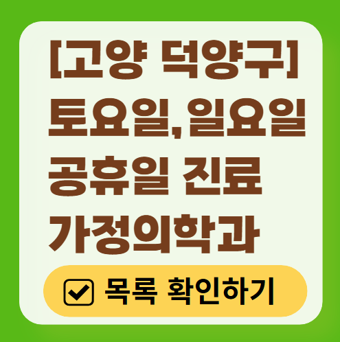 고양시 덕양구 주말 토요일 일요일 가정의학과 진료 병원 목록 ❘ 공휴일 진료 영업 병원 리스트