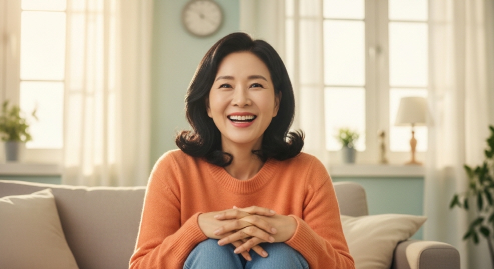 환하게 웃는 한국인 여성