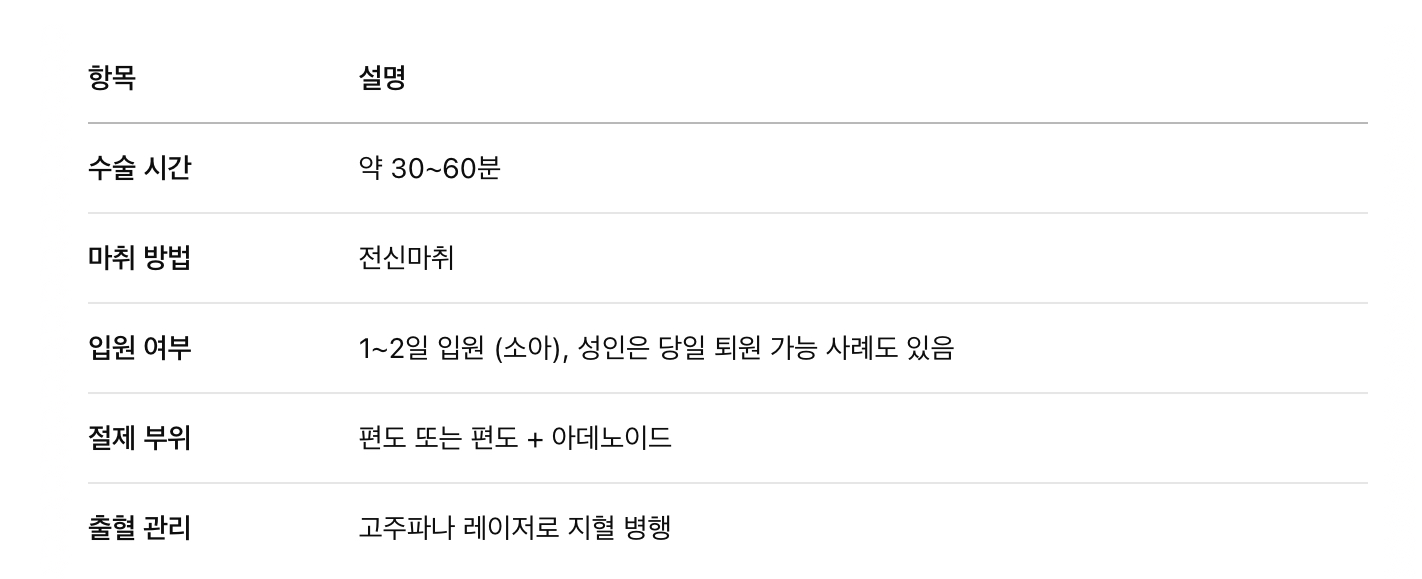 수술 과정 요약