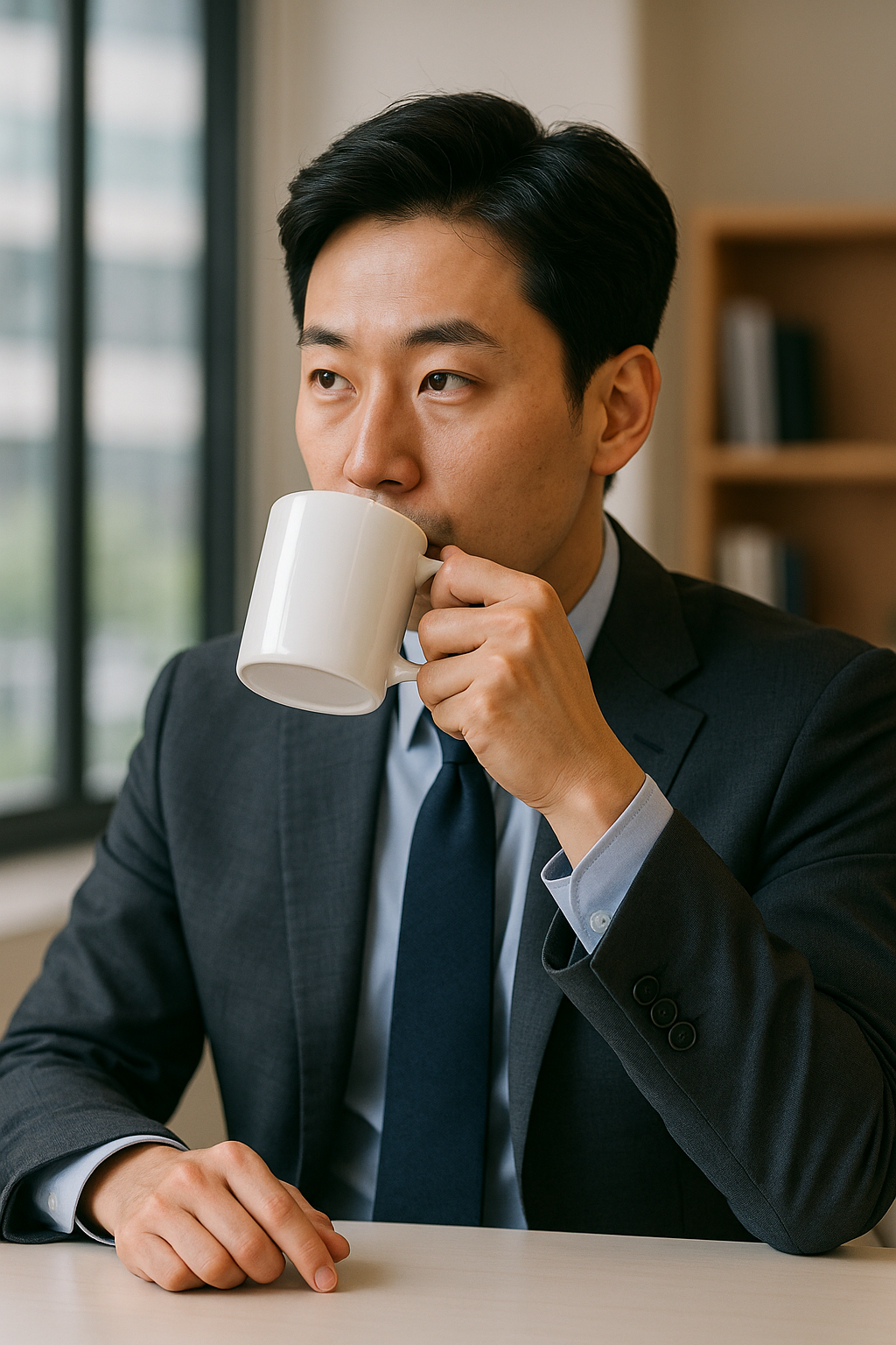 업무 전 커피를 마시는 직장인의 모습