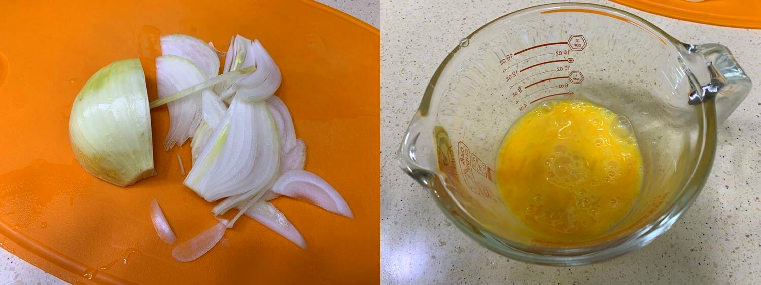 달걀덮밥-양파과 달걀준비