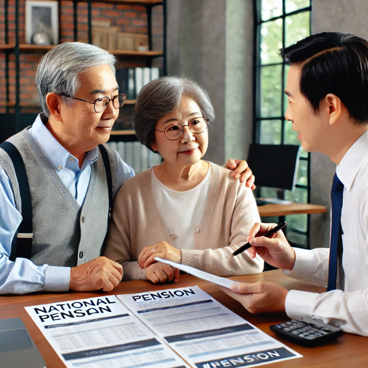 국민연금에 대해 재정 상담을 받는 노부부