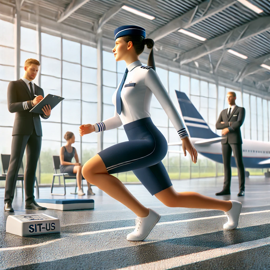 승무원이 체력 시험을 보는 모습의 일러스트