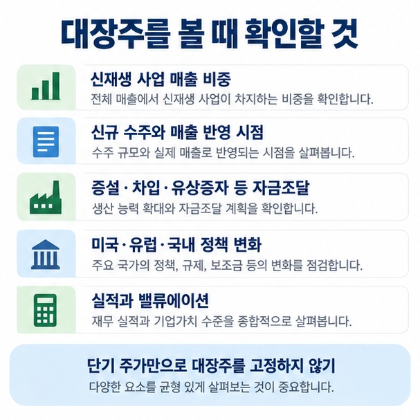 매출 비중 수주 자금조달 정책 밸류에이션 다섯 가지 확인 항목을 체크리스트로 보여주는 투자 점검 인포그래픽