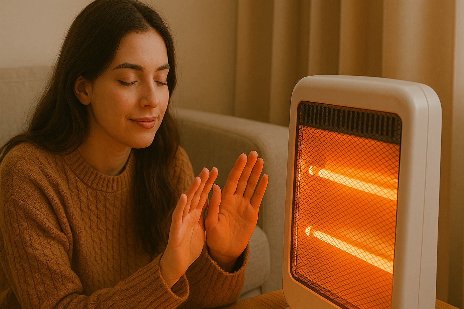 난방기기를 통해 몸을 녹이는 여성
