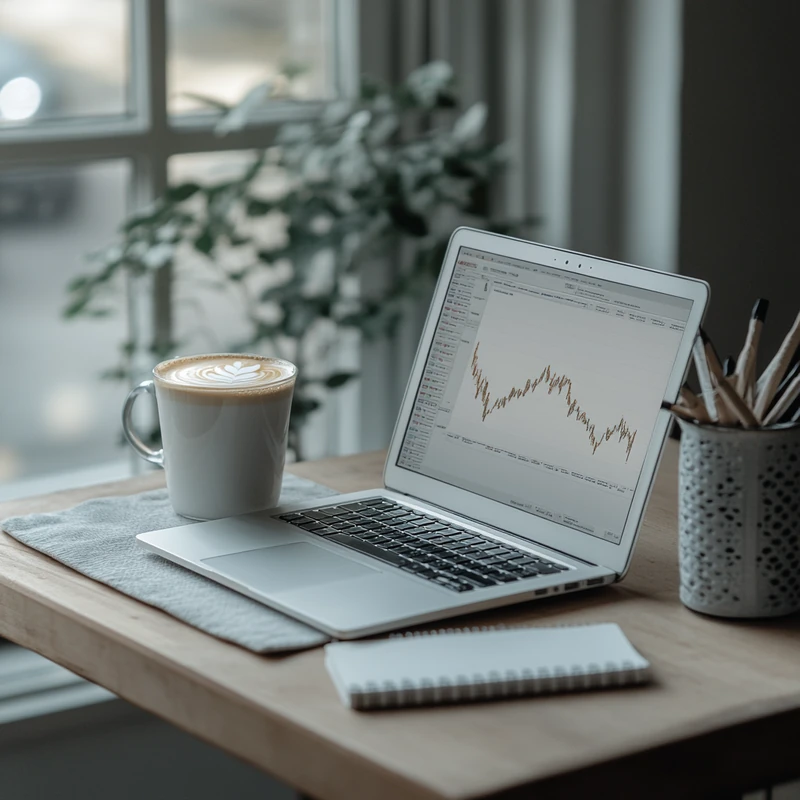 ETF 성과 추이를 확인하며 투자 목표를 설정하는 투자자들에게 적합한 차분하고 집중력 있는 업무 환경을 연출합니다.