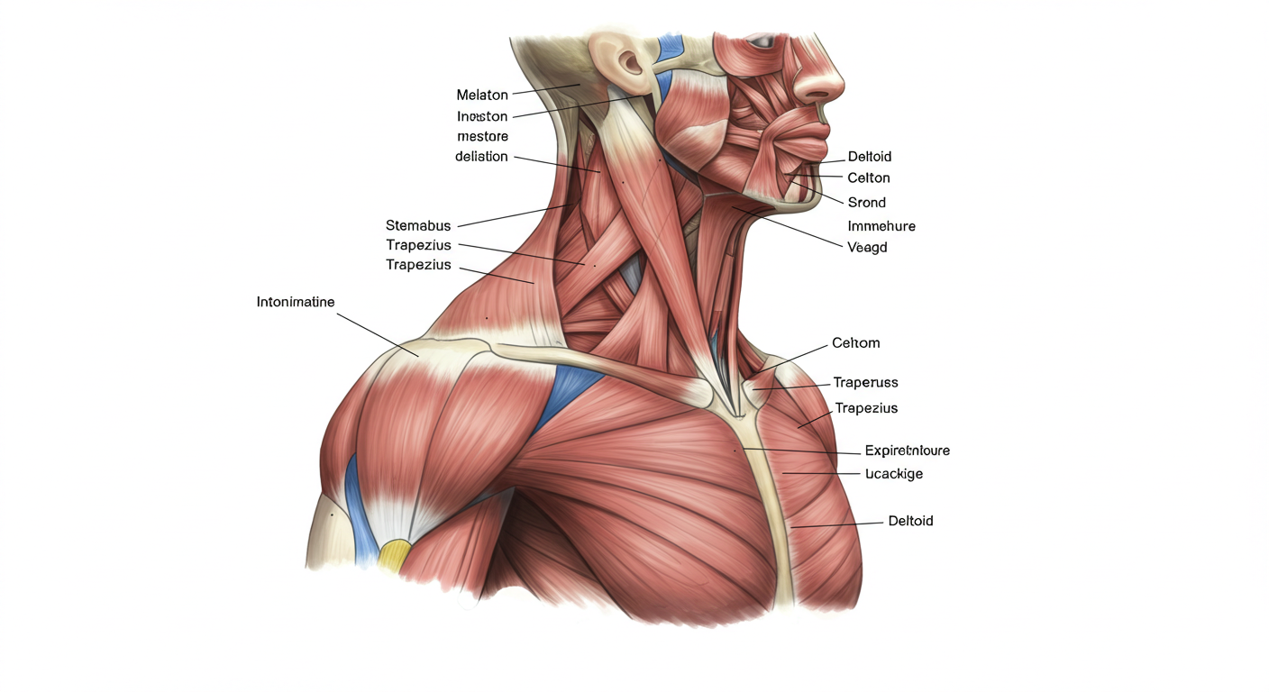 목과 어깨 근육 구조를 보여주는 해부학적 이미지