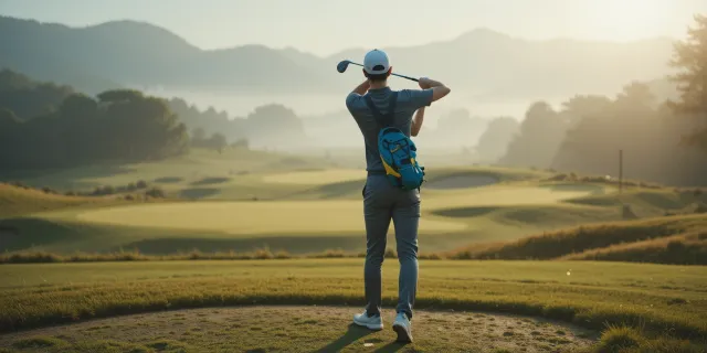 골프장에서 캘러웨이 드라이버를 치는 모습