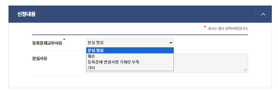 분실 사유 상세 입력 화면