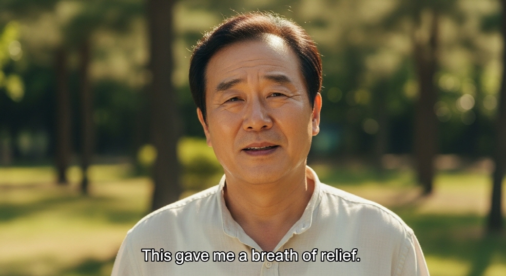 "이거 덕분에 한숨 돌렸어요"라고 말하는 중년 남성