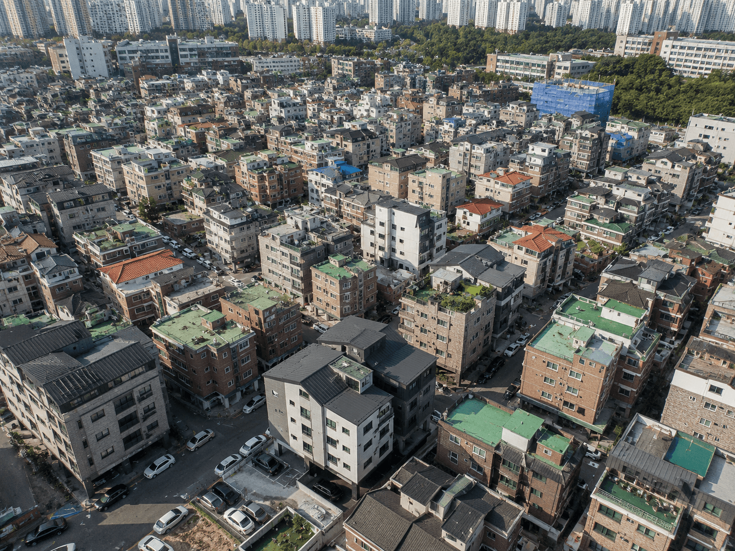다세대 주택 및 신축·구옥 빌라 밀집 지역 전경
