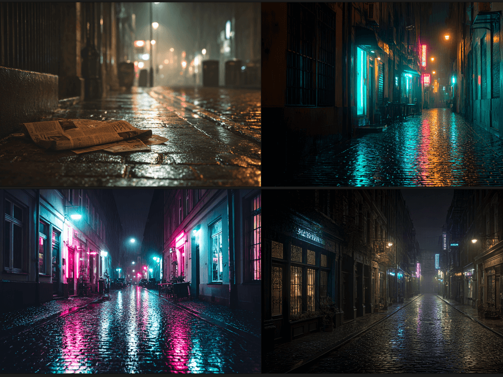 비 오는 골목길 예시_Midjourney
