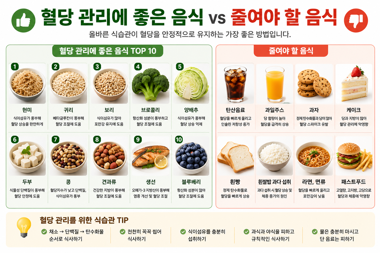 혈당 관리에 좋은 음식 혈당관리 시 피해야 할 음식