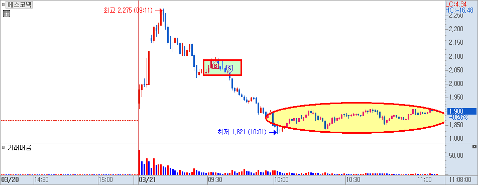 에스코넥 분봉 흐름