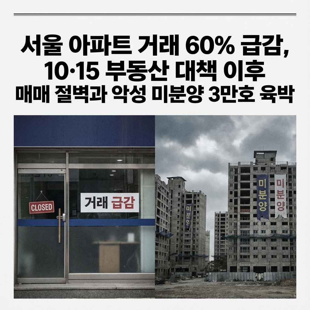 서울 아파트 거래 60% 급감, 10&middot;15 부동산 대책 이후 매매 절벽과 악성 미분양 3만호 육박 관련 사진