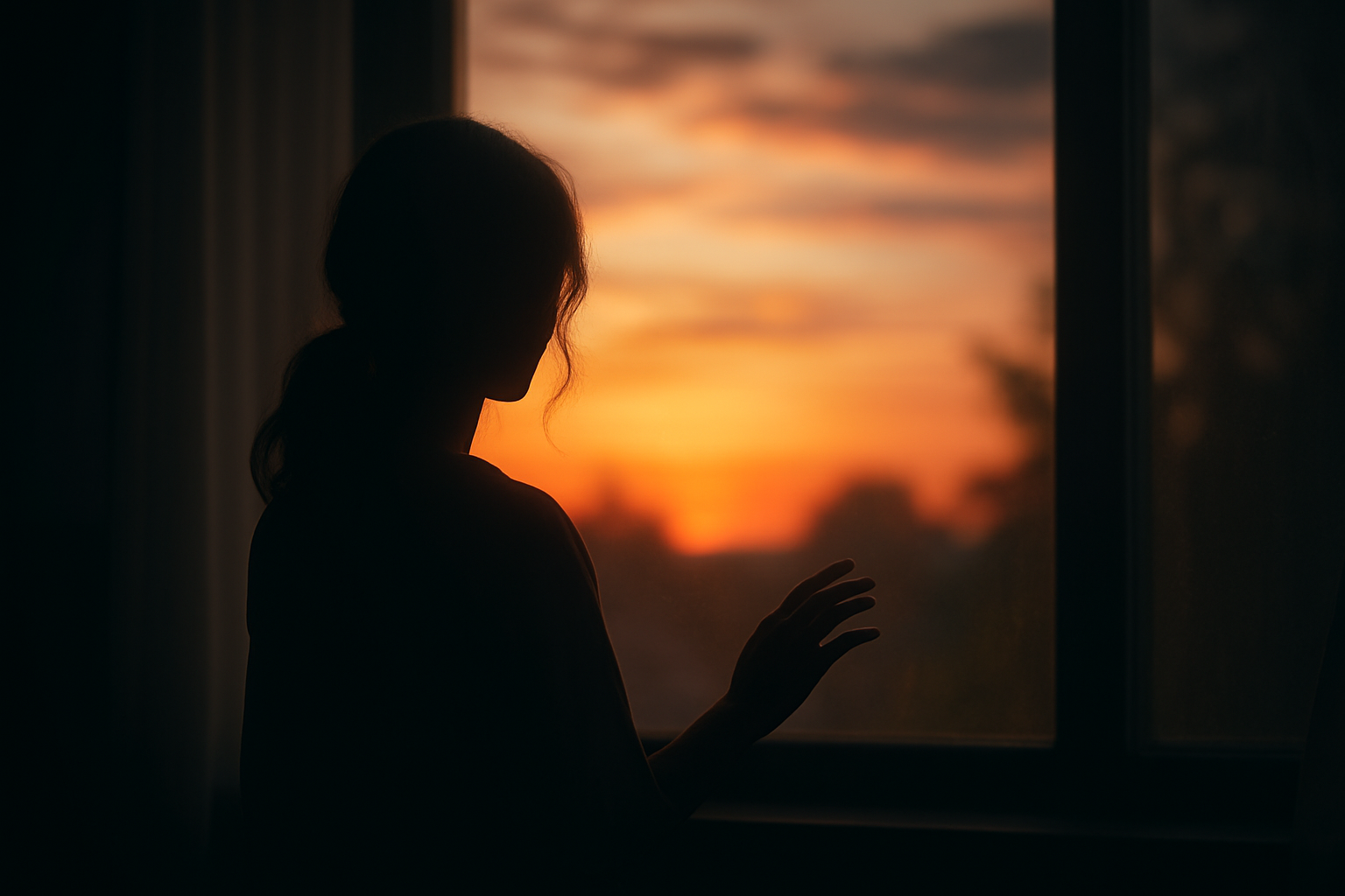 창밖을 보며 그리워하는 여인