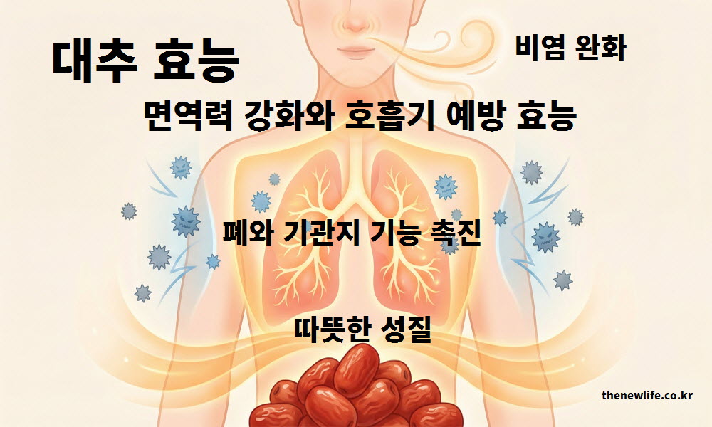 대추 효능의 면역력 강화와 호흡기 예방 효과를 설명하는 이미지
