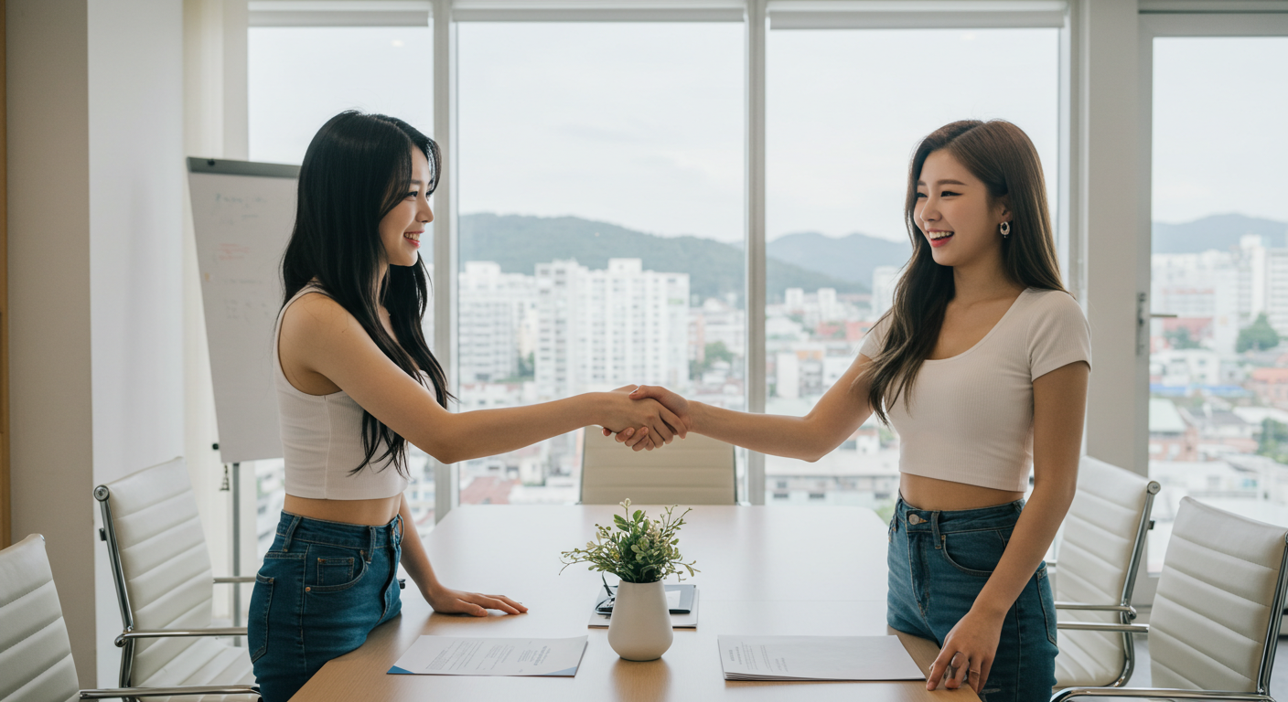 악수를 나누는 두 여인