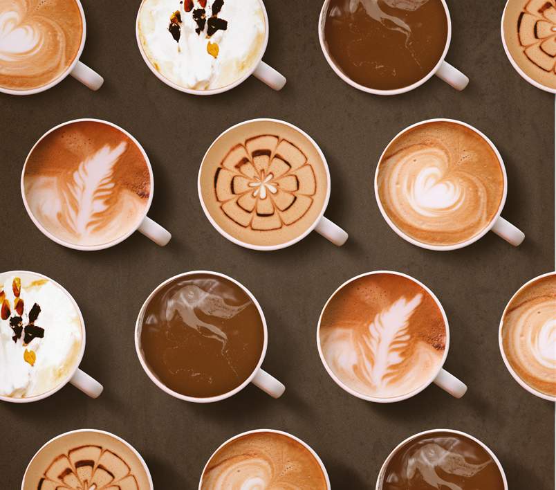 라떼 아트가 가미된 다양한 커피 음료