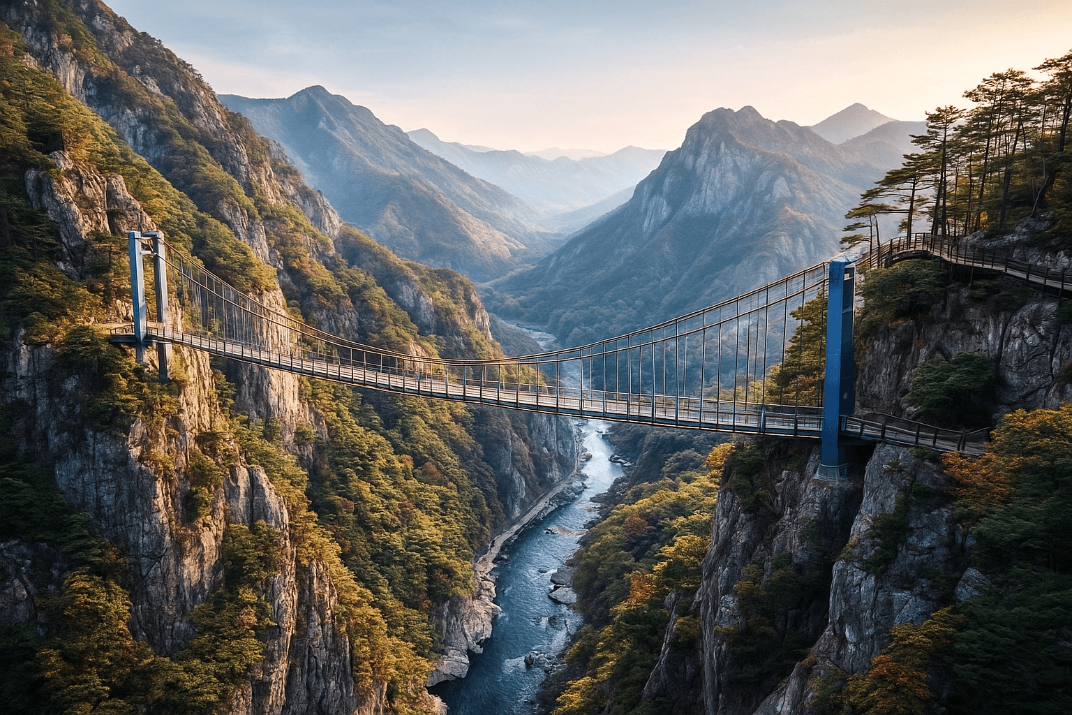 원주 소금산 출렁다리에서 체감하는 협곡 위 풍경과 산세의 입체적 트레킹 경험