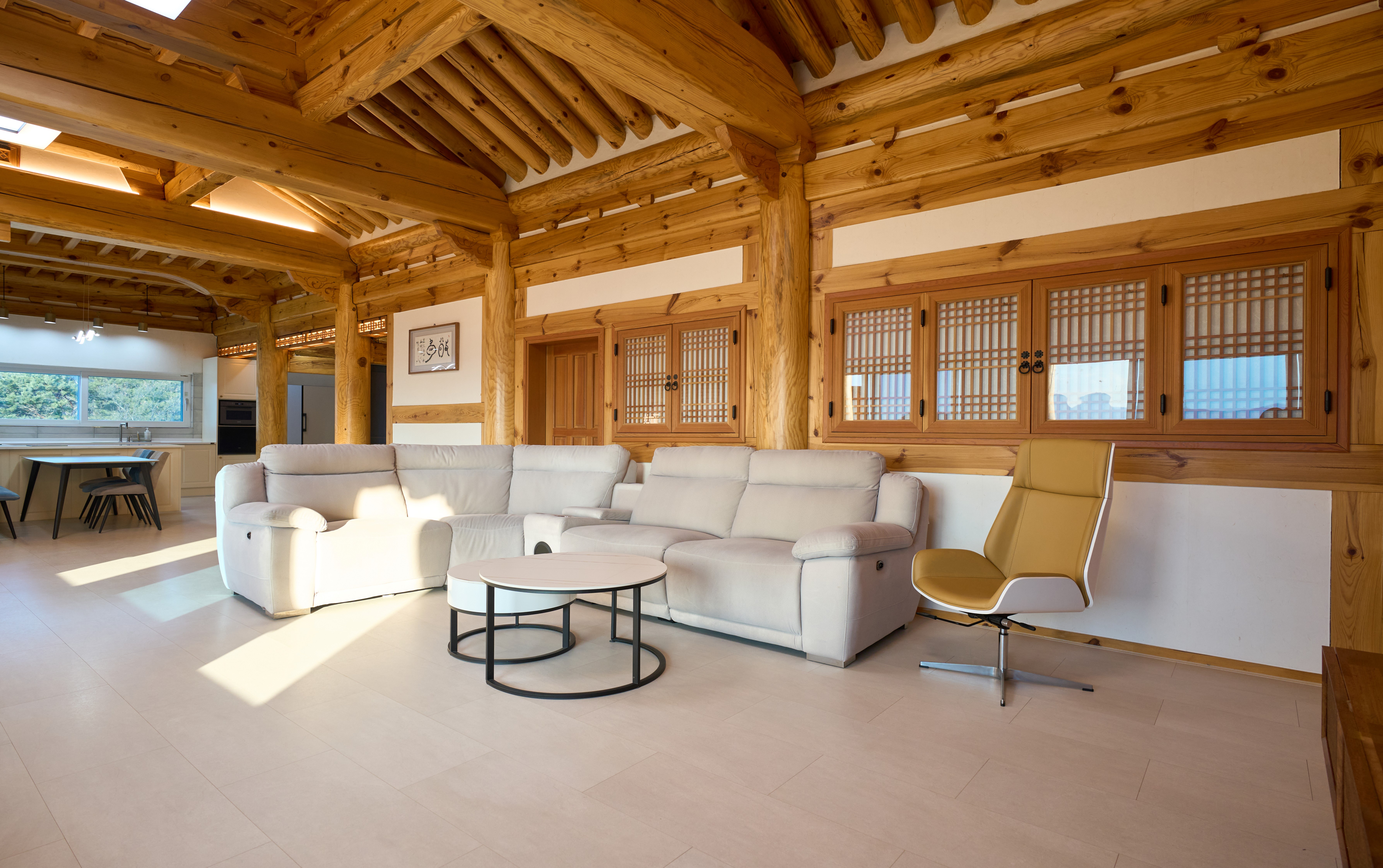 Comfortable sofa in a living room at Haeorum HanOk Stay