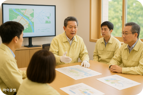 관계자들과 피해대책을 논의하는 모습 재현(AI)