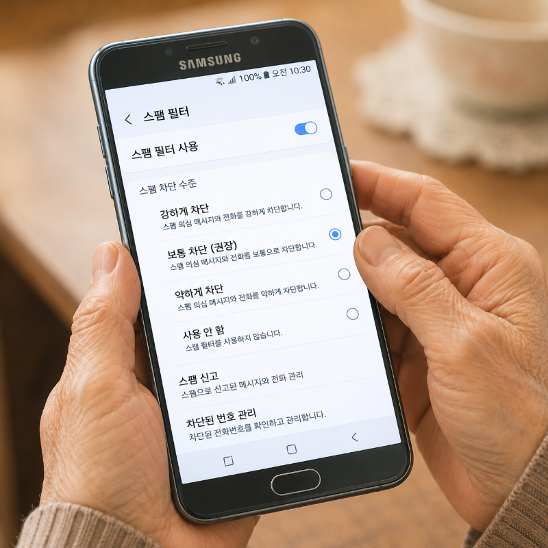 alt="스마트폰 차단된 번호 목록 설정 화면에서 번호 차단을 해제하는 과정을 보여주는 화면"