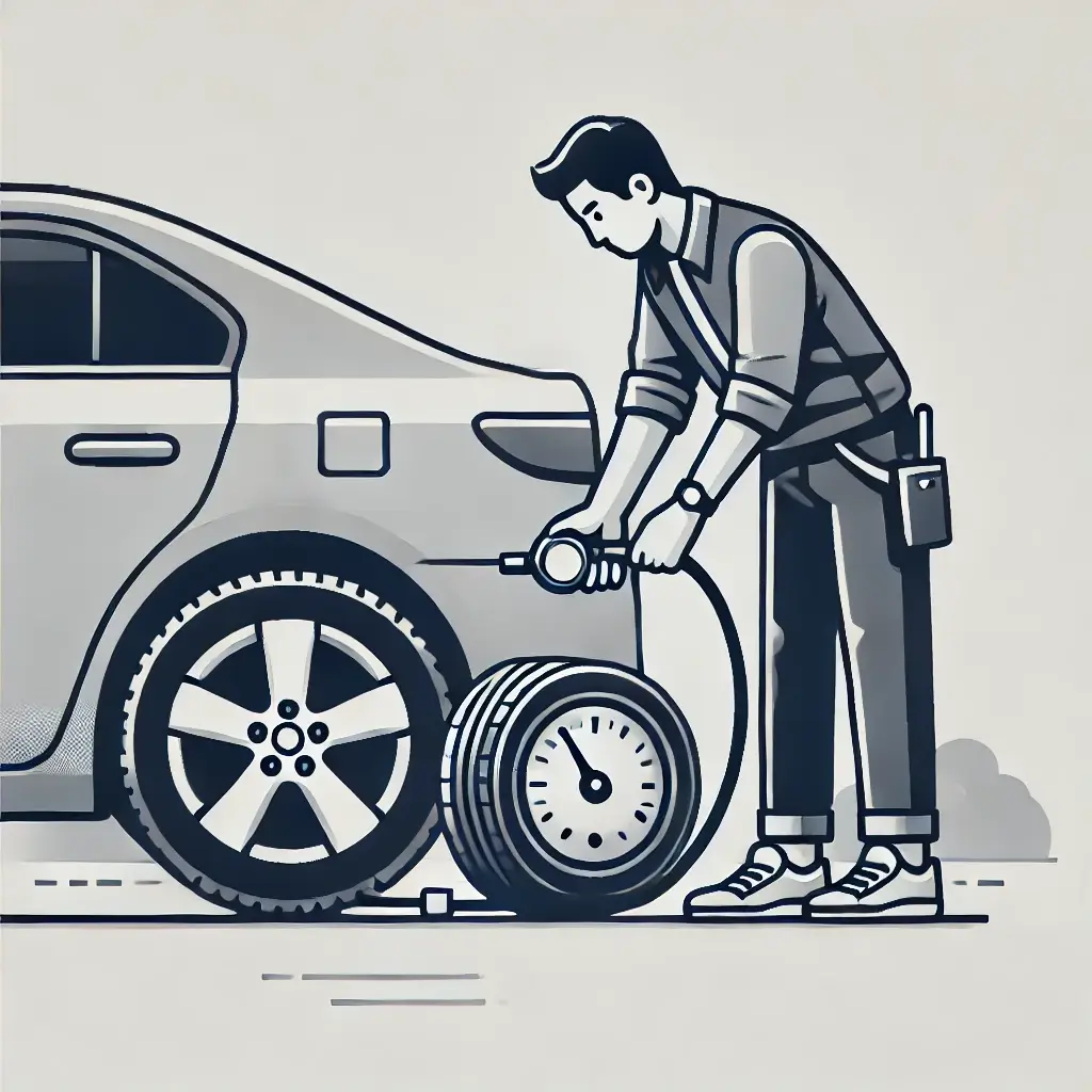 타이어 공기압을 측정하는 남자의 모습