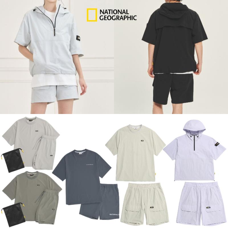 내셔널지오그래픽 23년 여름 트레이닝복 아노락 반팔티 반바지 남여공용 우븐 조깅복 운동복