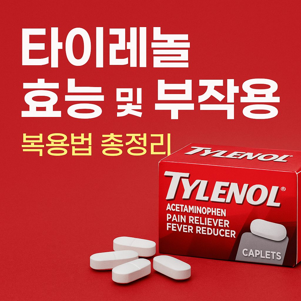 타이레놀 효능과 부작용, 복용법을 한눈에 정리한 대표 이미지로 안전한 사용법을 강조한 디자인