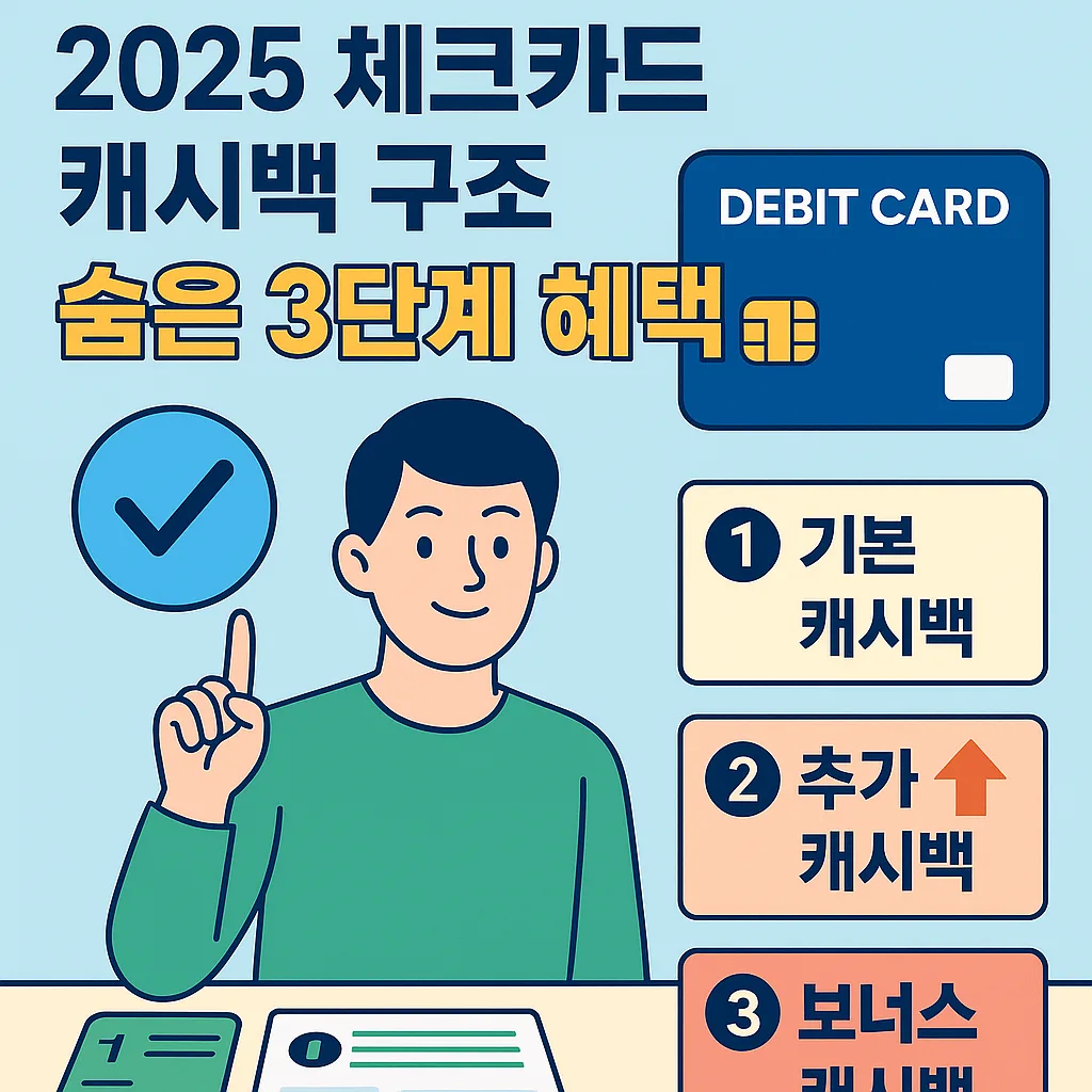 체크카드 캐시백 구조를 기본&middot;추가&middot;보너스 혜택 3단계