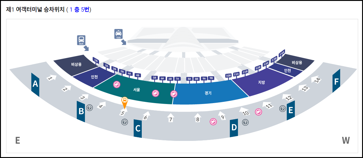6012 공항버스 인천공항 1터미널 탑승장소