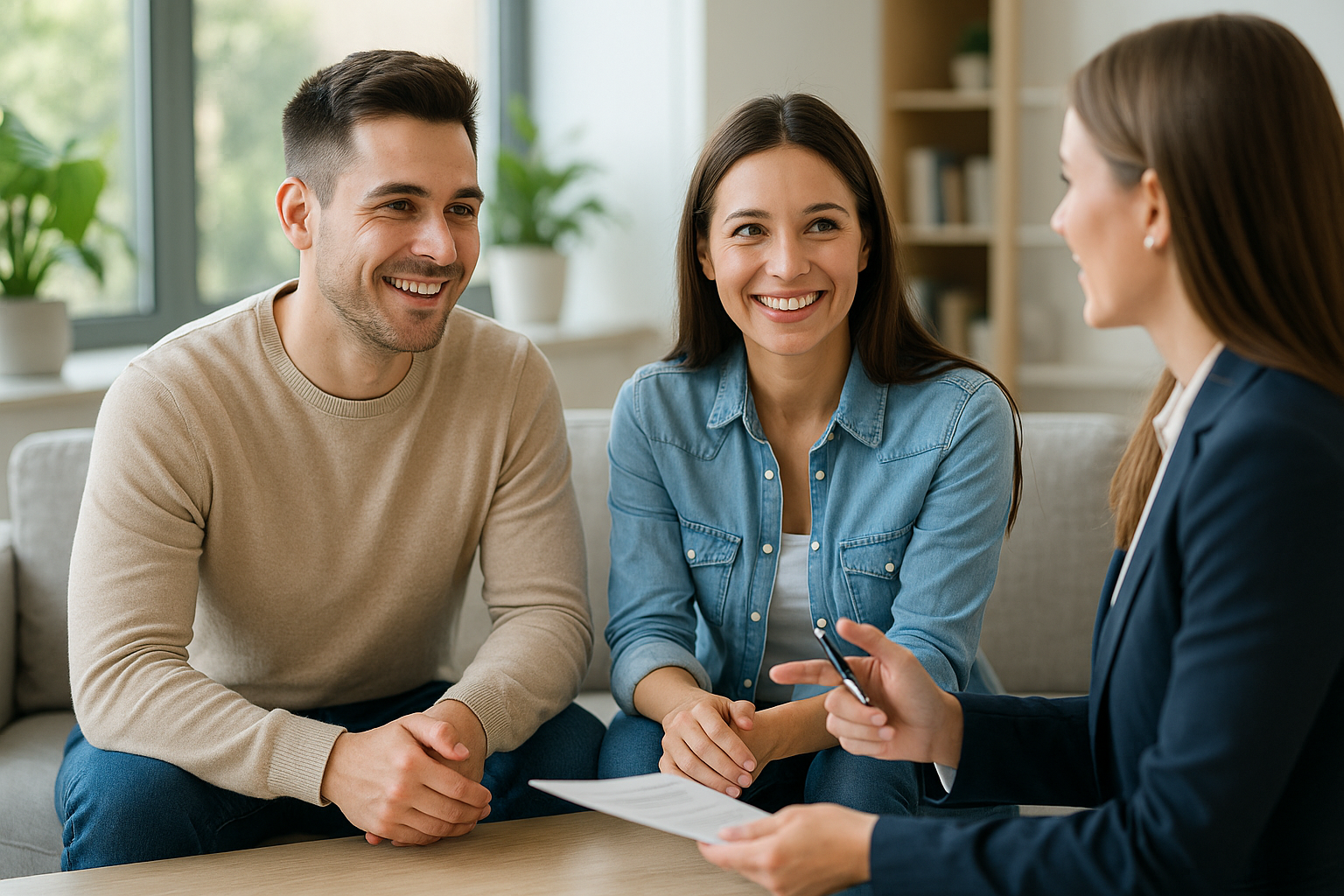 청년 부부가 상담을 받으며 주거비 관련 정보를 듣고 있는 장면