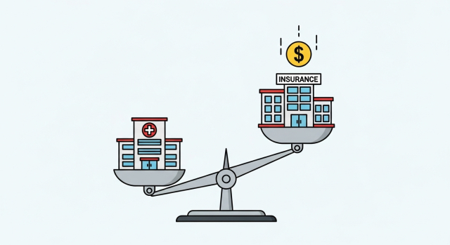 병원 진료비와 보험사 비용 부담을 저울로 표현한 그림