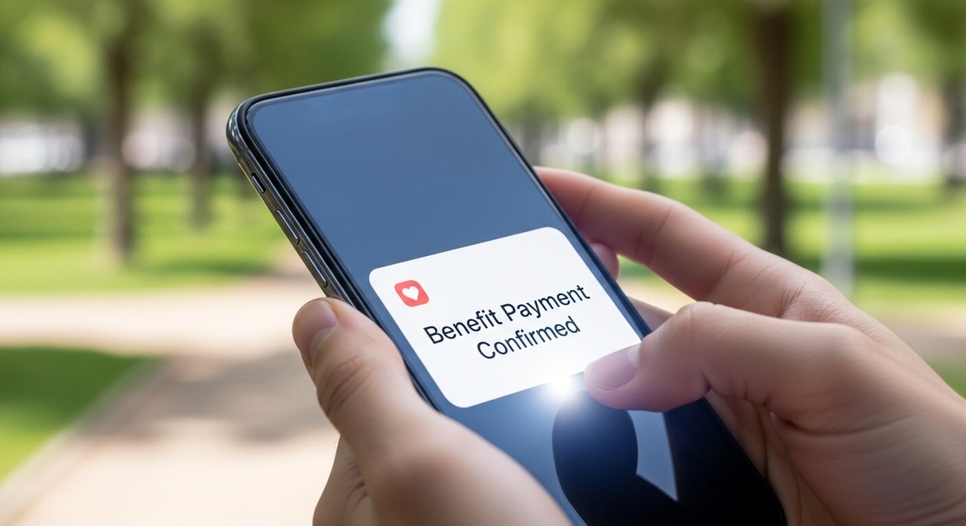 BENEFIT PAYMENT CONFIRM 이라고 휴대폰에 써져있다