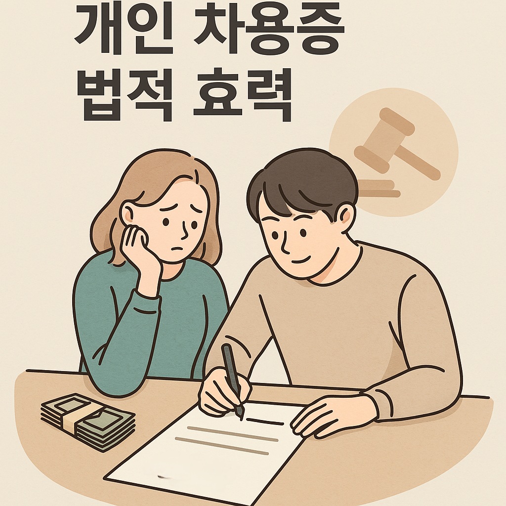 차용증을 쓰면서 걱정하고 있는 여성과 서류작성을 하고 있는 남성 이미지