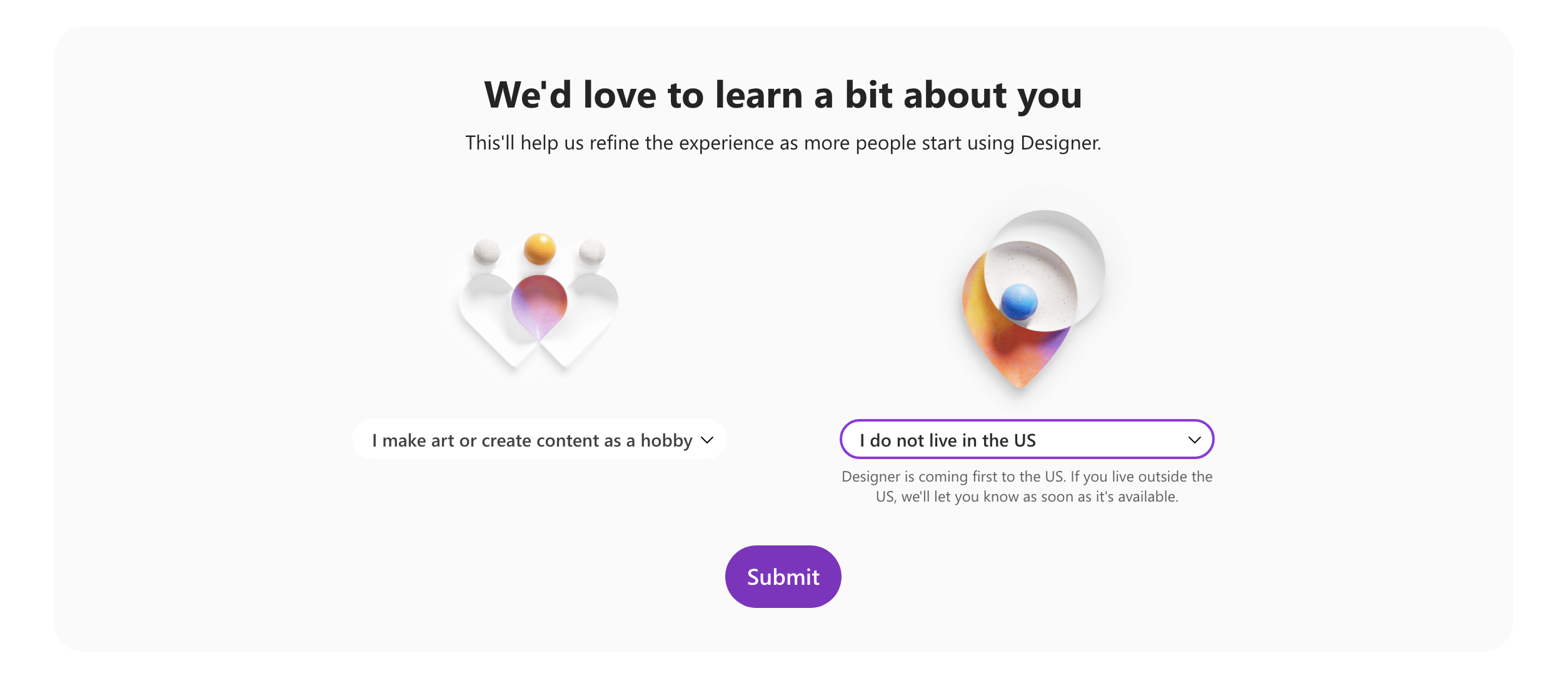 질문에 응답 선택하고, 제출하기