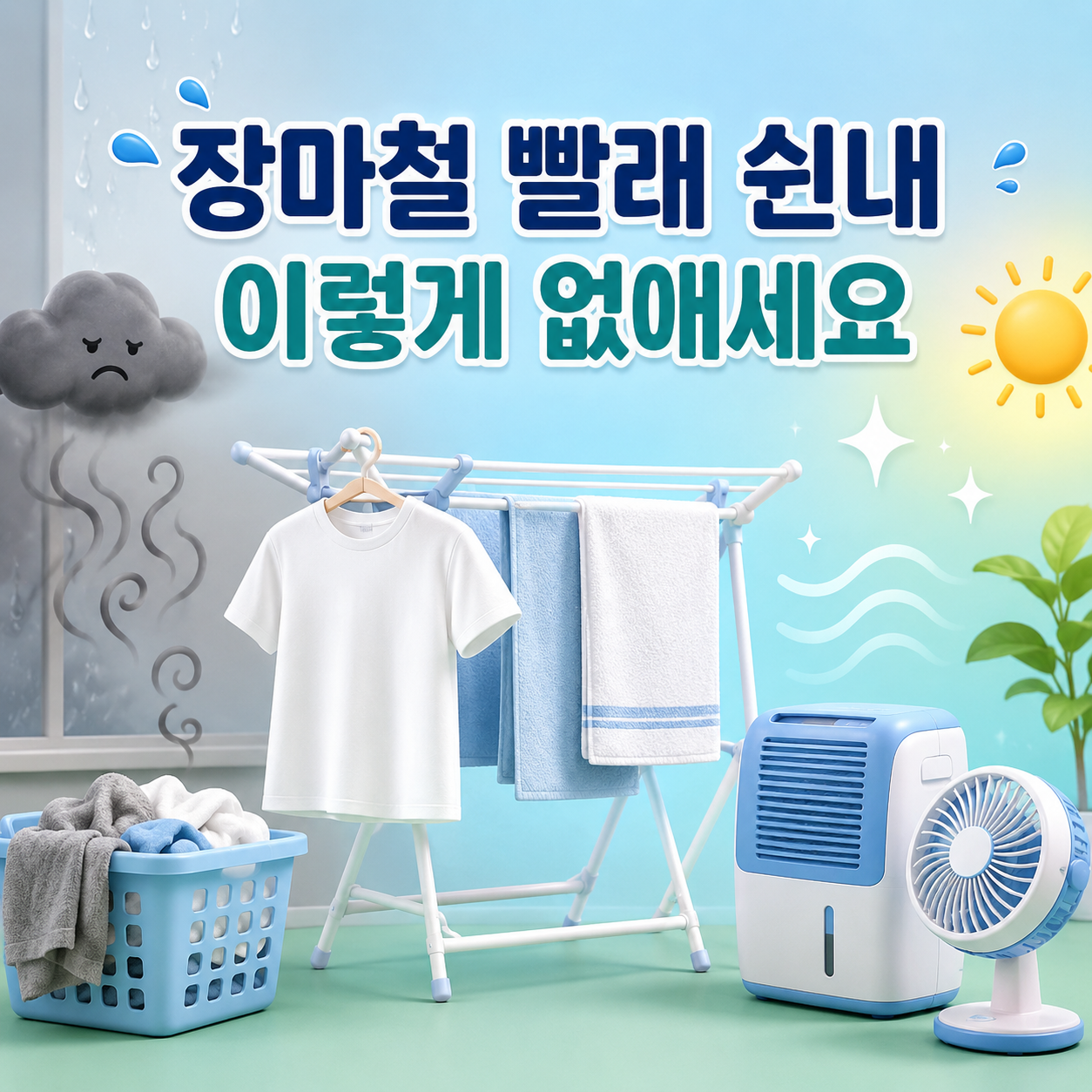 장마철 빨래 냄새 제거 방법과 뽀송한 실내 건조