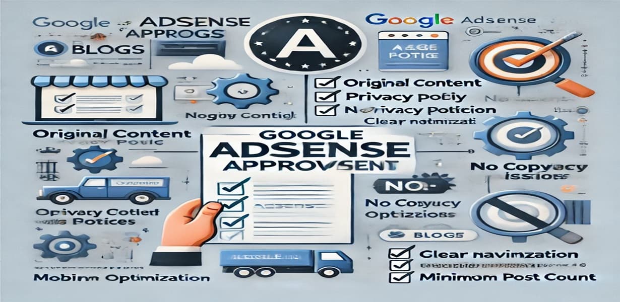 애드센스 승인 체크리스트 인포그래픽 – 원본 콘텐츠, 개인정보처리방침, 저작권, 메뉴 구성, 모바일 최적화, 게시물 수 등 항목 포함
