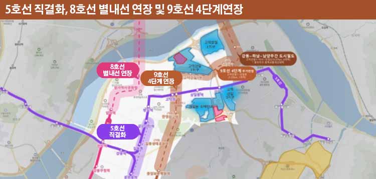 5호선직결화, 8호선별내연장, 9호선 4단계연장 노선도