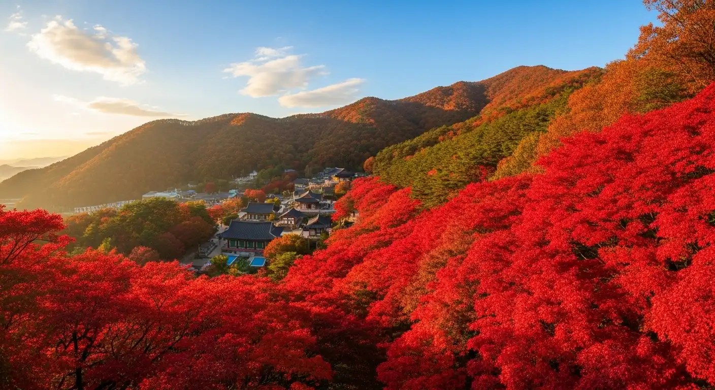 내장산-케이블카에서-바라-본-내장사-전경으로-빨간-단풍이-내장사를-둘러싸고-있는-AI이미지