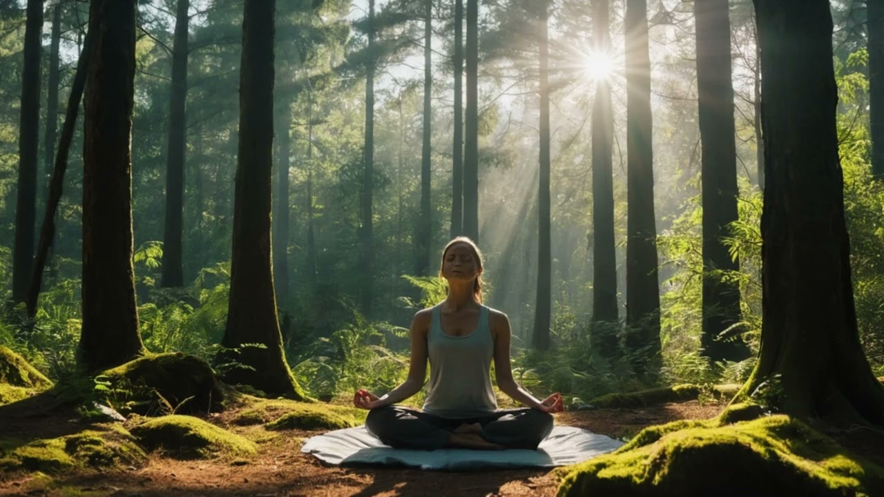 이미지 출처: Microsoft Bing 검색
푸른 숲 배경에 편안한 명상 음악 재생 화면과 함께 '스트레스 완화 명상' 문구가 표시된 스마트폰 앱 화면. AI 명상 앱이 제공하는 정서 지원 기능을 보여준다.