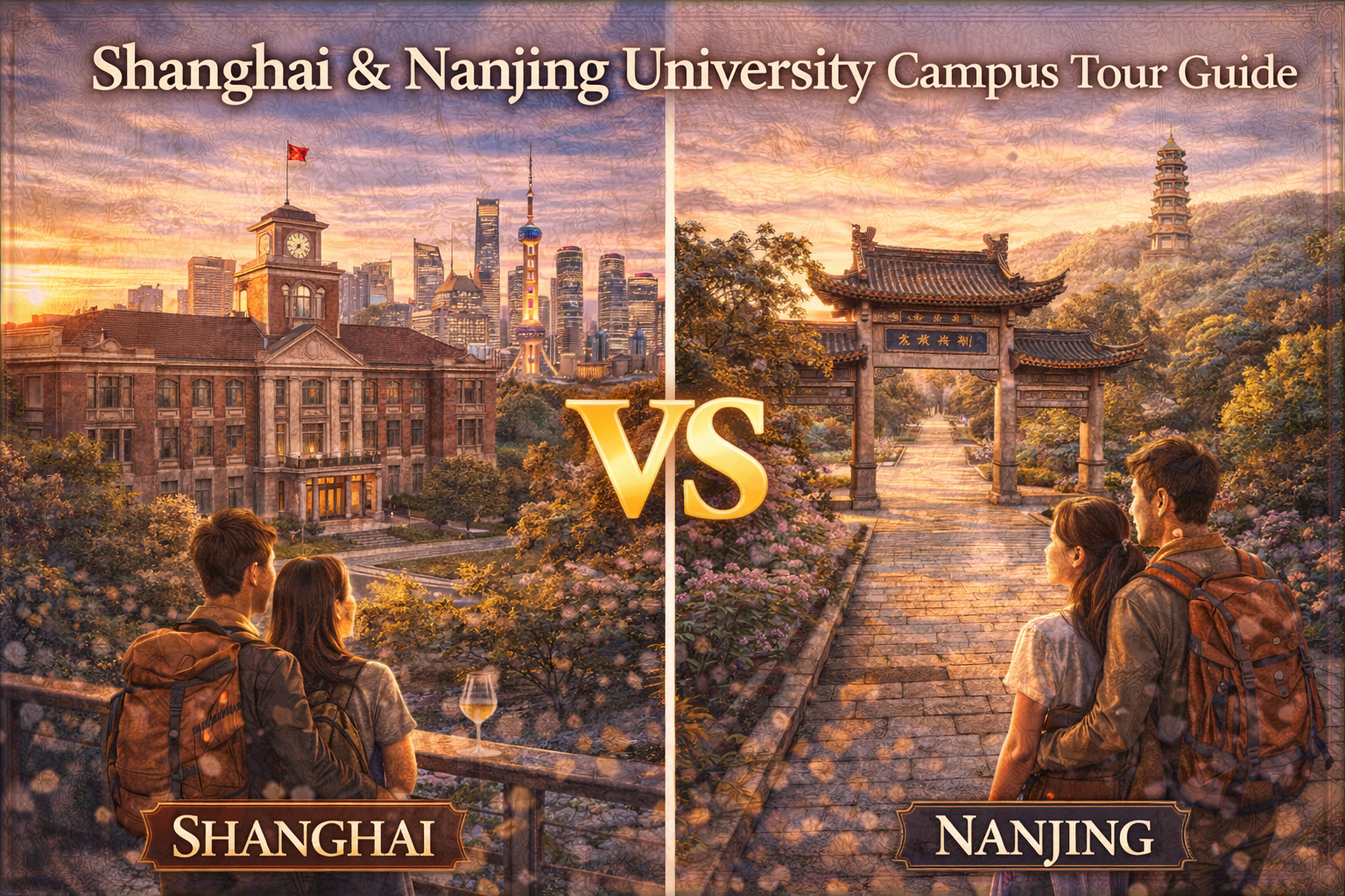 상하이와 난징 대학교 캠퍼스 투어 사진